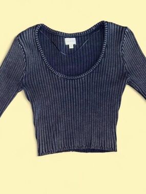La Hearts Ribbed Scoop Crop Top - Dark Blue